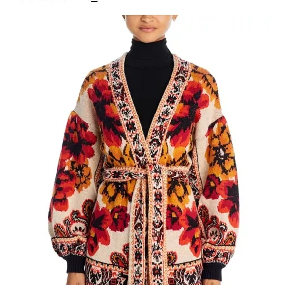 FARM Rio Red & Black Floral Tapestry Cardigan XXS - Picture 3 of 8